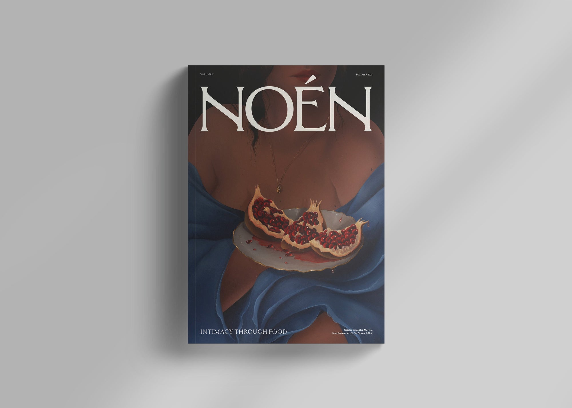 NOÉN magazine cover – sensual still life with pomegranates, Summer 2025.